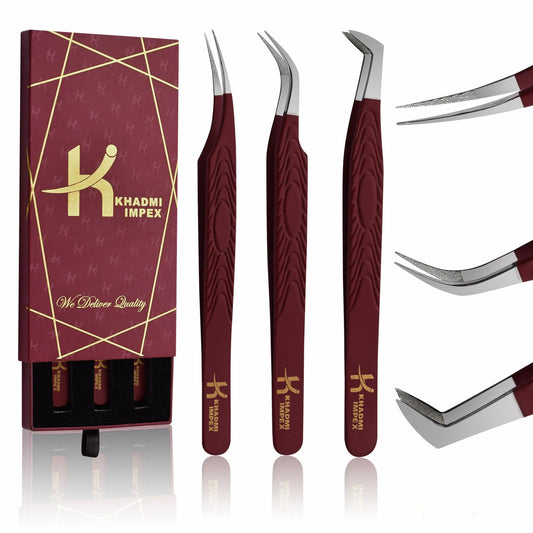 KHADMI IMPEX Eyelash Extension Tweezers Set Straight Curved Volume Black