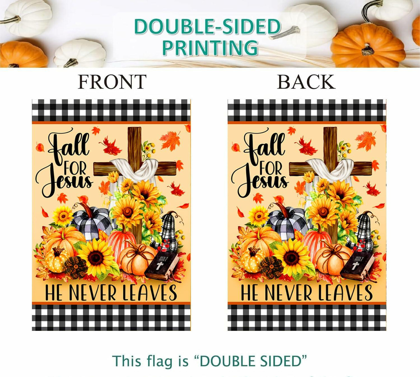 4SEASONS POD “Fall For Jesus” Autumn Pumpkin Christian Garden Flag 12x18