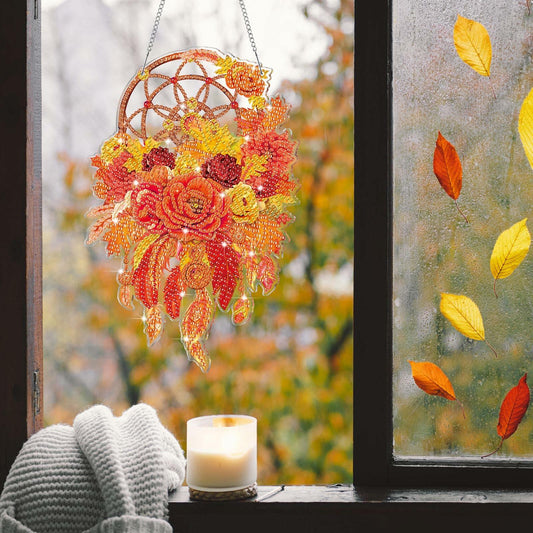 Saillong Fall Thanksgiving Diamond Art Suncatcher Pumpkin Hanging Decor 2PCS