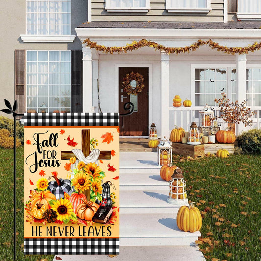 4SEASONS POD “Fall For Jesus” Autumn Pumpkin Christian Garden Flag 12x18