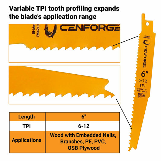 Cenforge 25PC Reciprocating Saw Blades 6" Bi-Metal Wood With Nails M42+D6A
