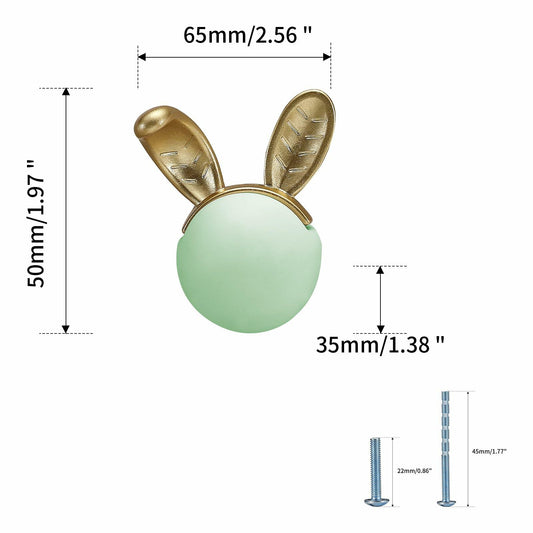 Evionlin 2pcs Green Rabbit Ceramic Cabinet Handles Kitchen Drawer Pulls