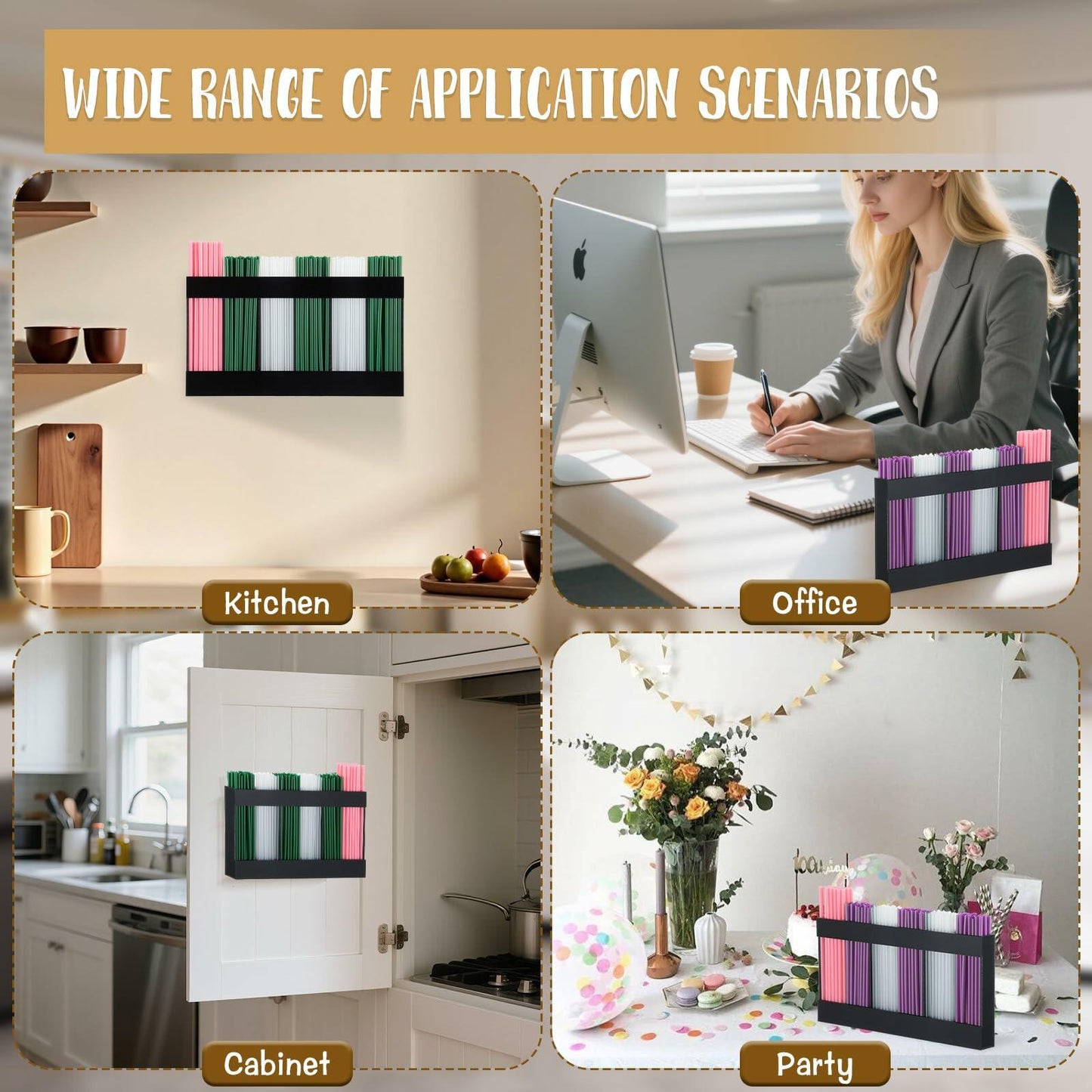 Acrylic Straw Holder 6-Compartment Organizer Gray | Cabinet or Counter Mount