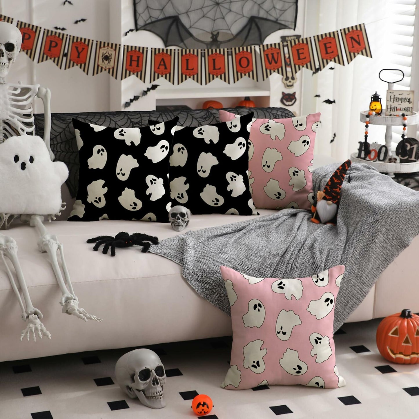 DFXSZ Halloween Pillow Covers Set of 2 16x16 Ghost Decor Black