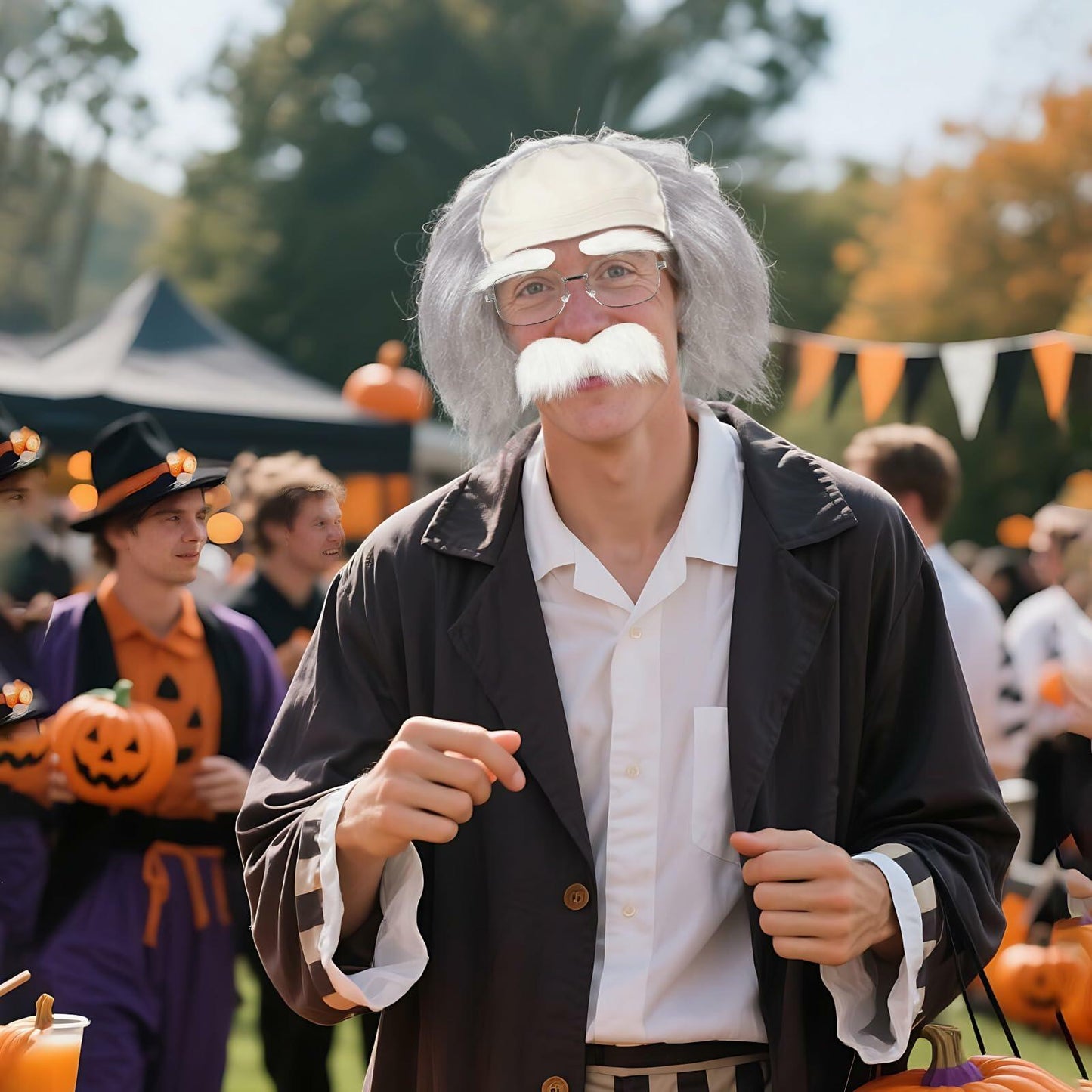 WEFONLLICOS Old Man Bald Cap Wig White Hair Grandpa Mustache Eyebrows Glasses