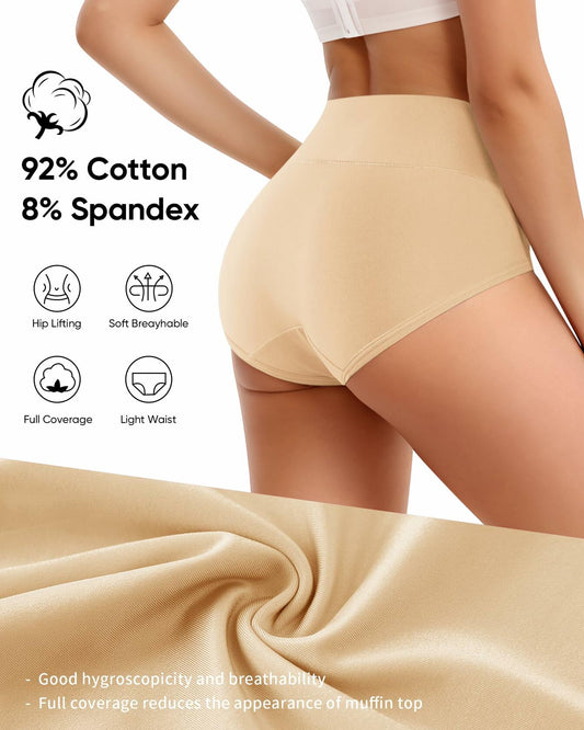 MEIYATING Women High Waisted Cotton Underwear Tummy Control Panties L