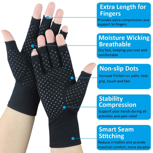 2 Pairs Arthritis Gloves Compression Fingerless Pain Relief Gloves Small