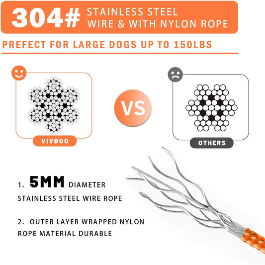 VIVBOO Dog Tie Out Cable Reflective Leash 10-30ft Swivel Hook Medium-Large