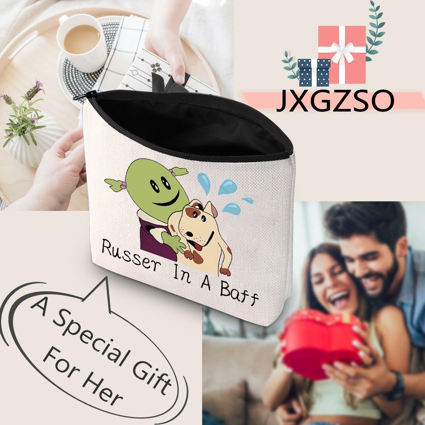 JXGZSO Cartoon Cosmetic Makeup Zipper Bag Russer In A Baff Polyester