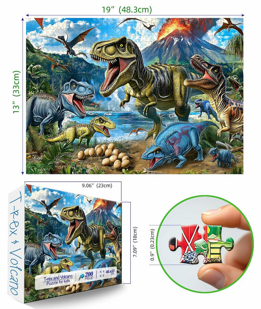 MINIWAN Dinosaur Floor Puzzle 200 Pieces Colorful Jurassic Park 19x13 in