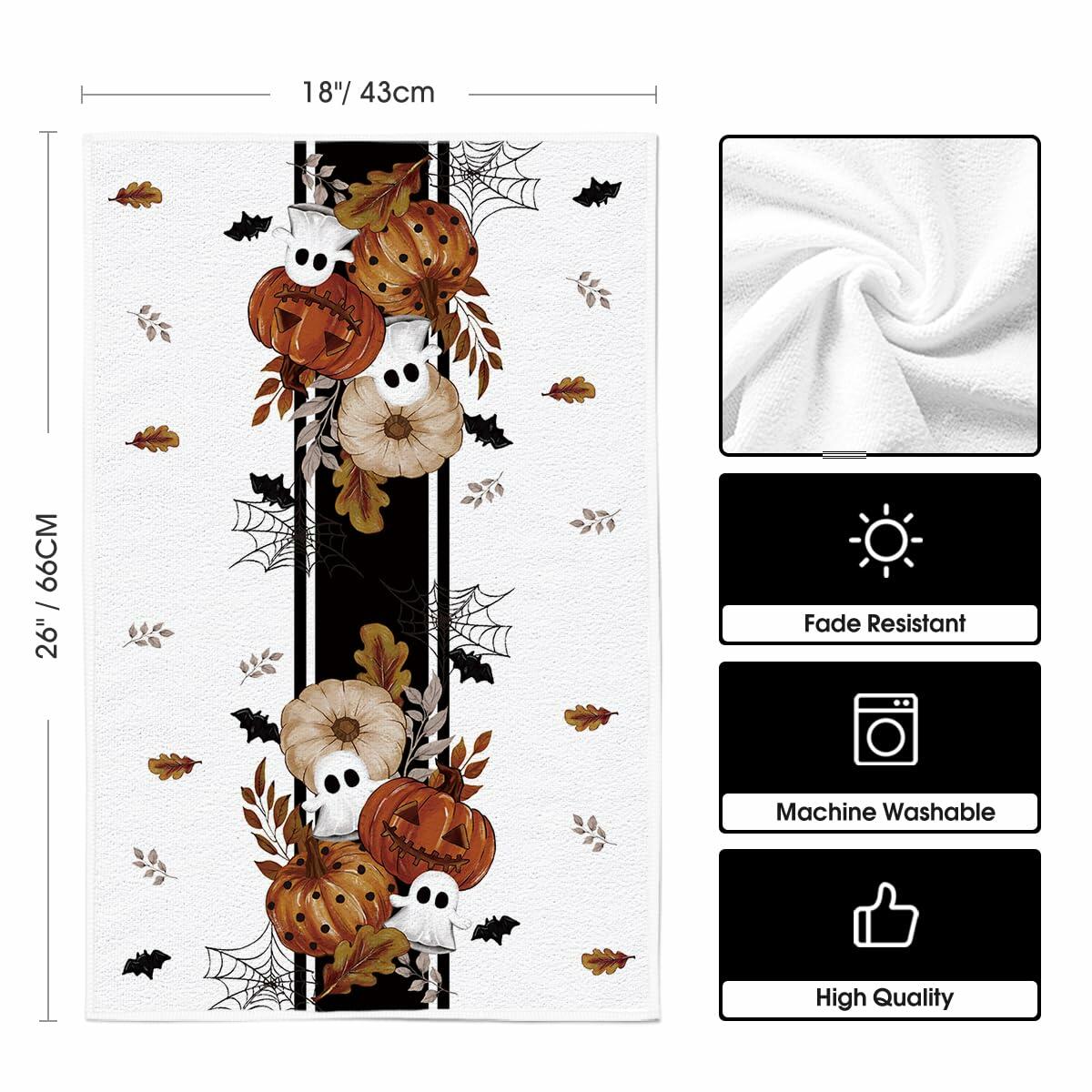 Artoid Mode Halloween Kitchen Towels Set 2 Black Polka Dot Pumpkin 18x26 Inch