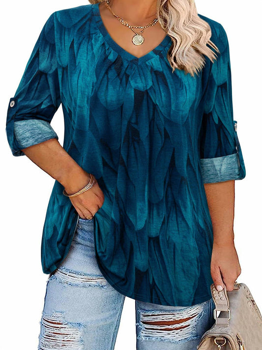 Amrto Plus Size V Neck 3/4 Sleeve Tunic Top Black Gray Size XXL