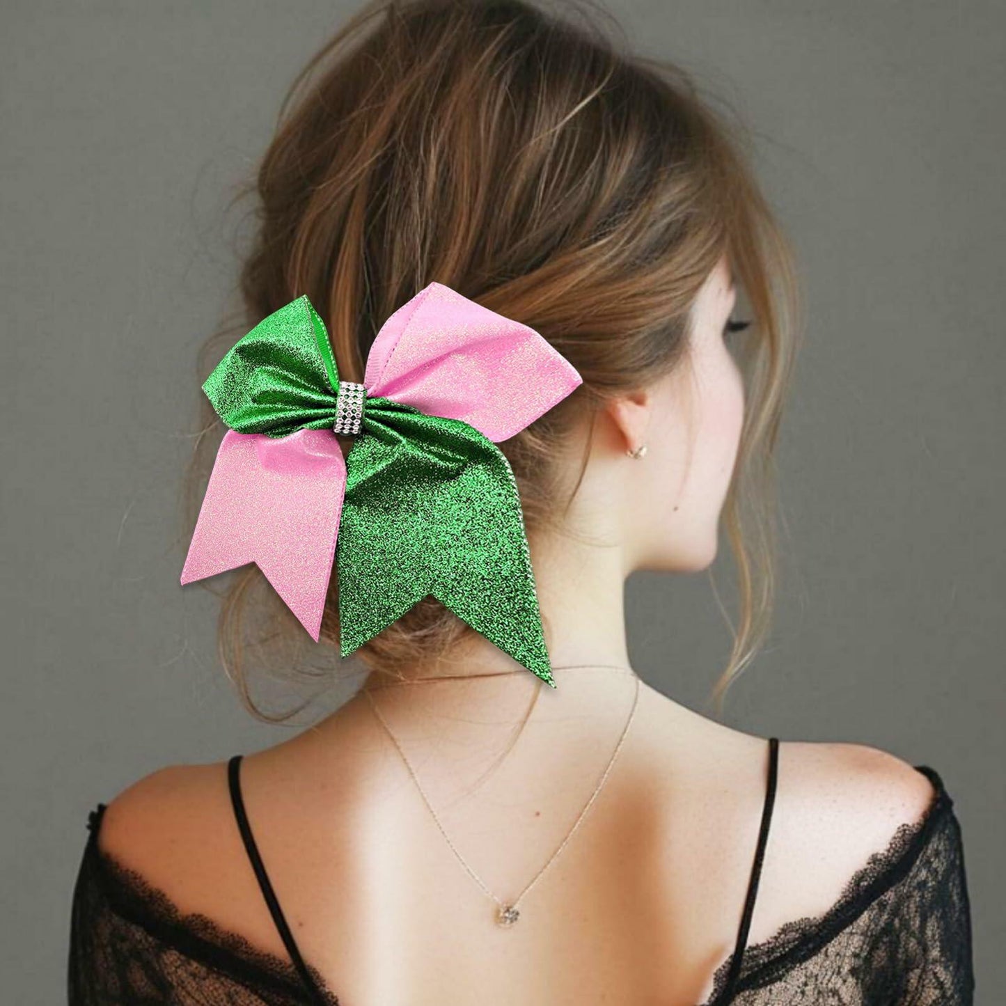 Tiltol 2 PCS Enchanted Witch Hair Bow Clips Pink Green & Pink White