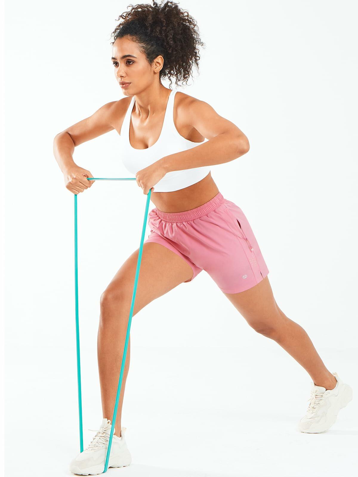 ALLZERO Women's 5" Quick Dry Running Shorts Zip Pockets Powderpink Size 2XL