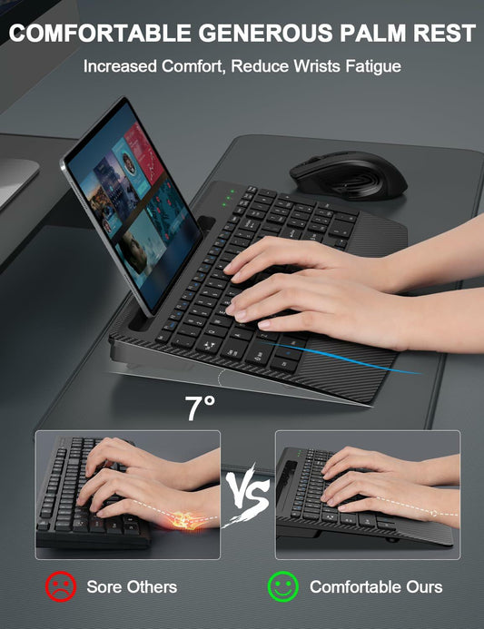 Wireless Keyboard Mouse Combo Ergonomic Wrist Rest Phone Holder White