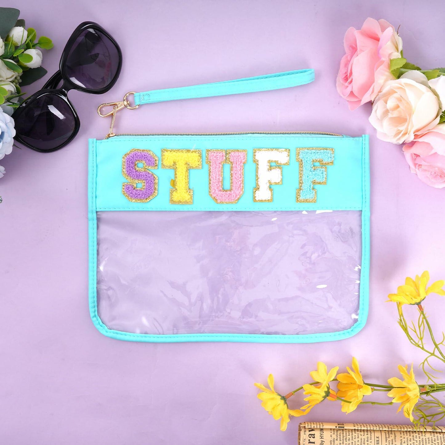 Rthjsfj Chenille Letter Clear Travel Makeup Bag Nylon Red-Beach