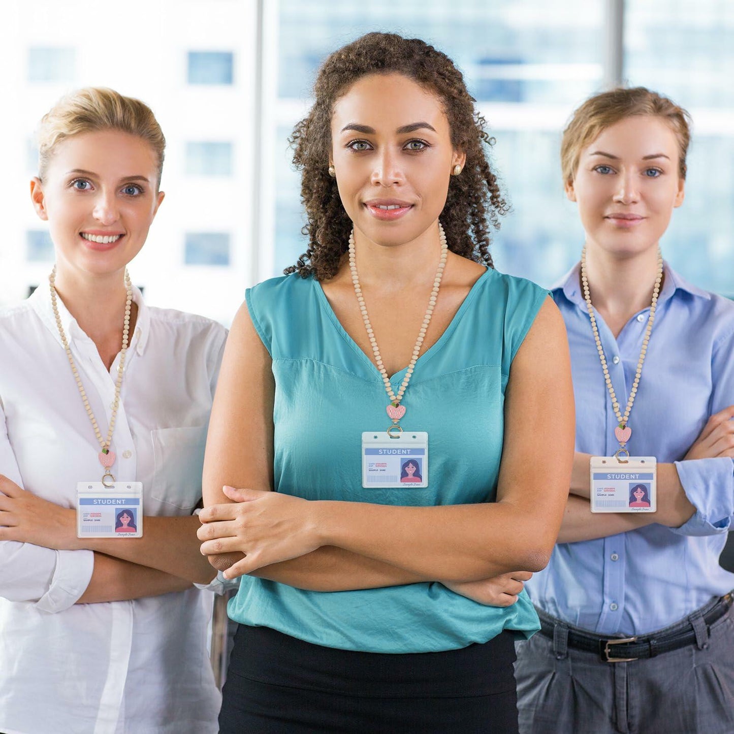 Bremorou Teacher Lanyard with ID Holder, Pink Wooden Beaded Boho Tassel