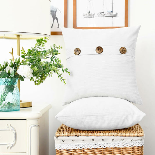 CaliTime Corduroy Striped Throw Pillow Cases 12x20 White Pack of 2