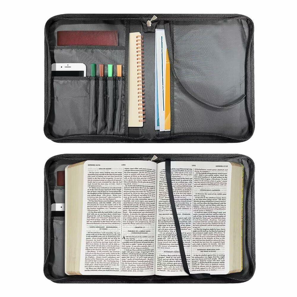 Rshubino Leather Bible Cover Case with Handle Black Fits 2XL Size Bible