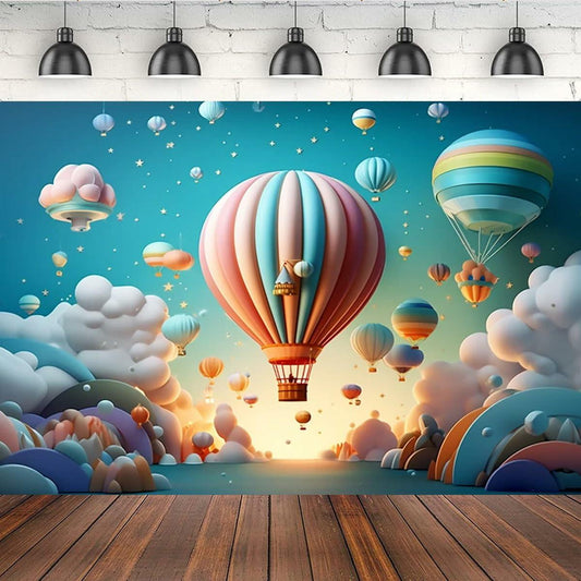 Sky Hot Air Balloon Photo Backdrop 7x5FT Birthday Newborn Gender Reveal