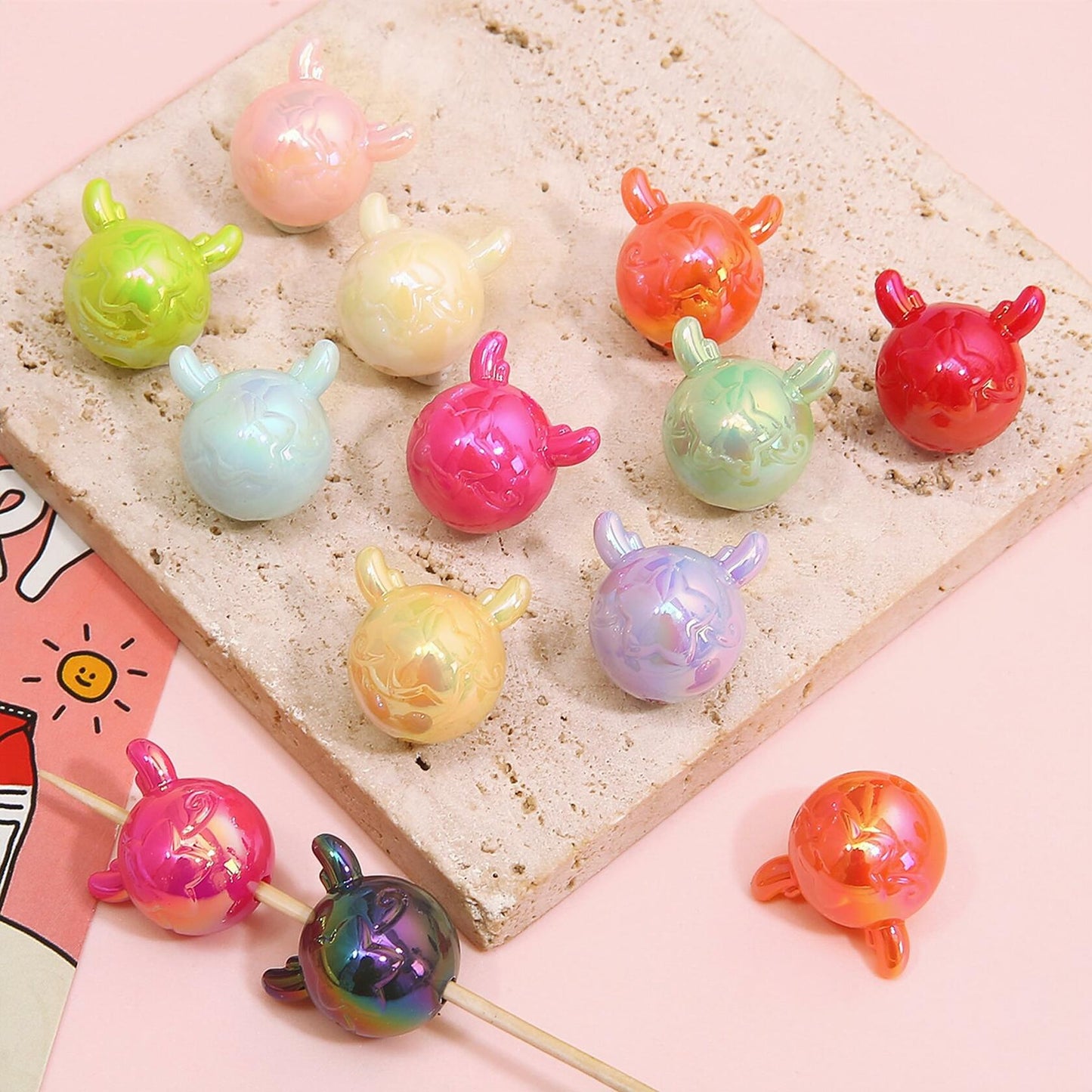 18Pcs Cute Beads for Pens (Acrylic, Mixed Color, Dragon Head Cat) - DIY