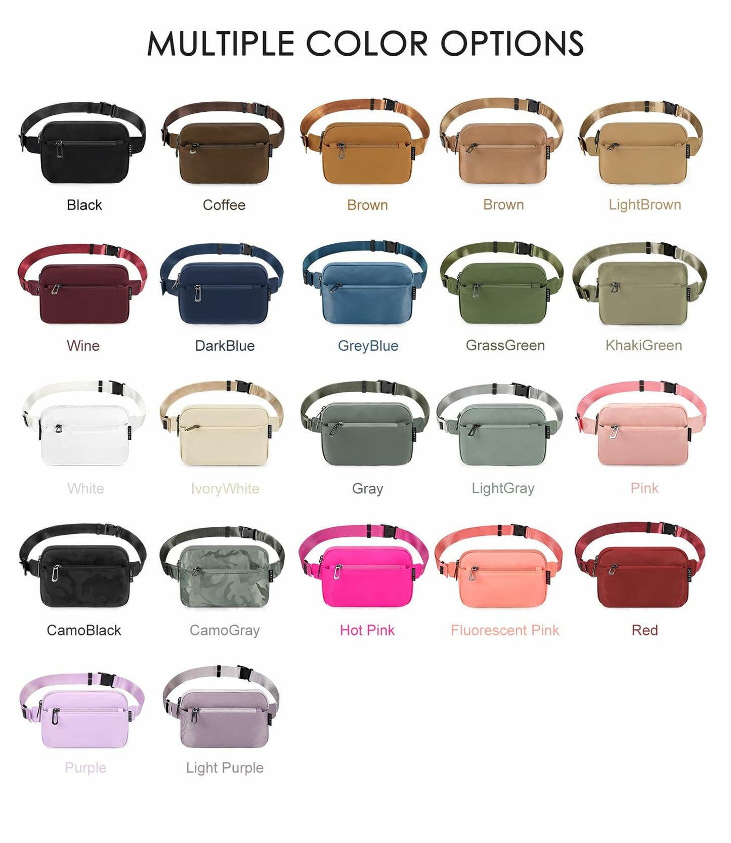 ZORFIN Fanny Pack Crossbody Belt Bag Adjustable Strap Camo Black One Size