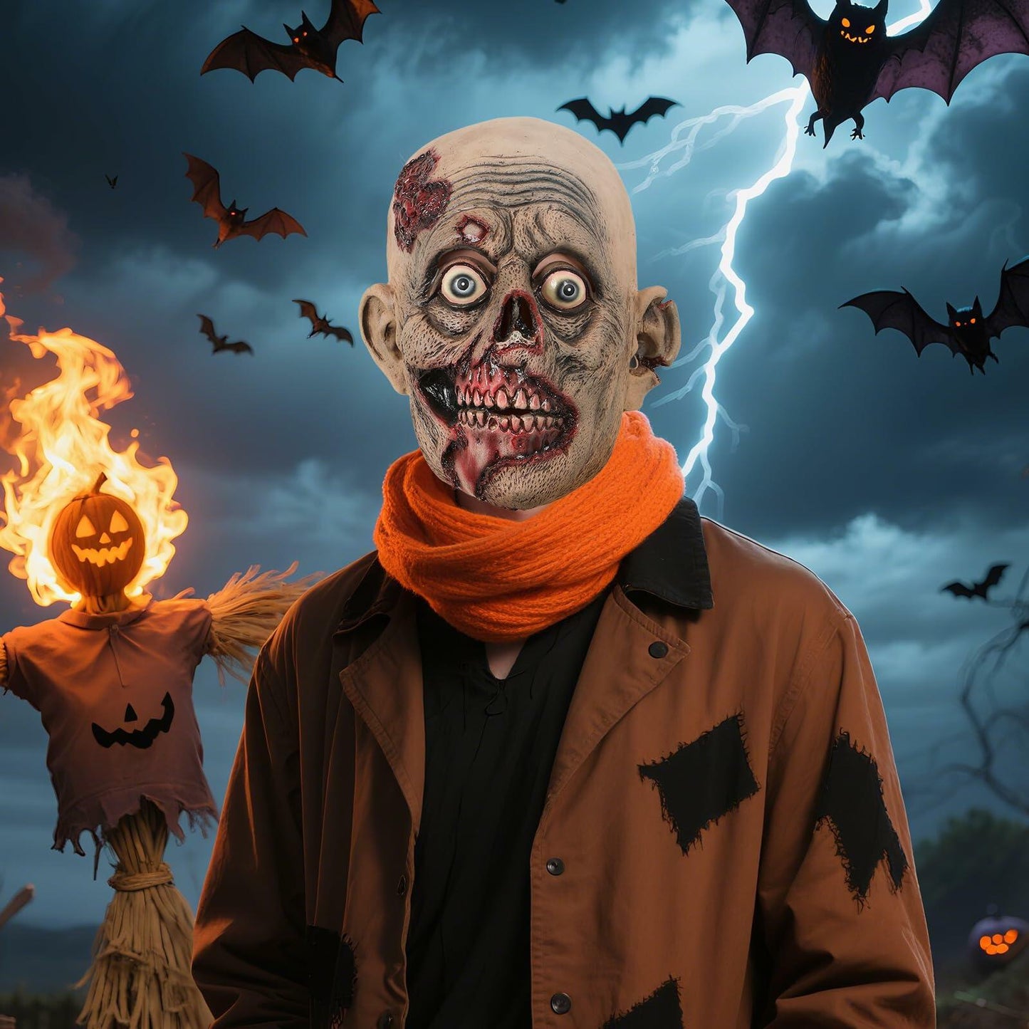 WEFONLLICOS Scary Zombie Latex Mask Halloween Horror Adult Men Beige One Size