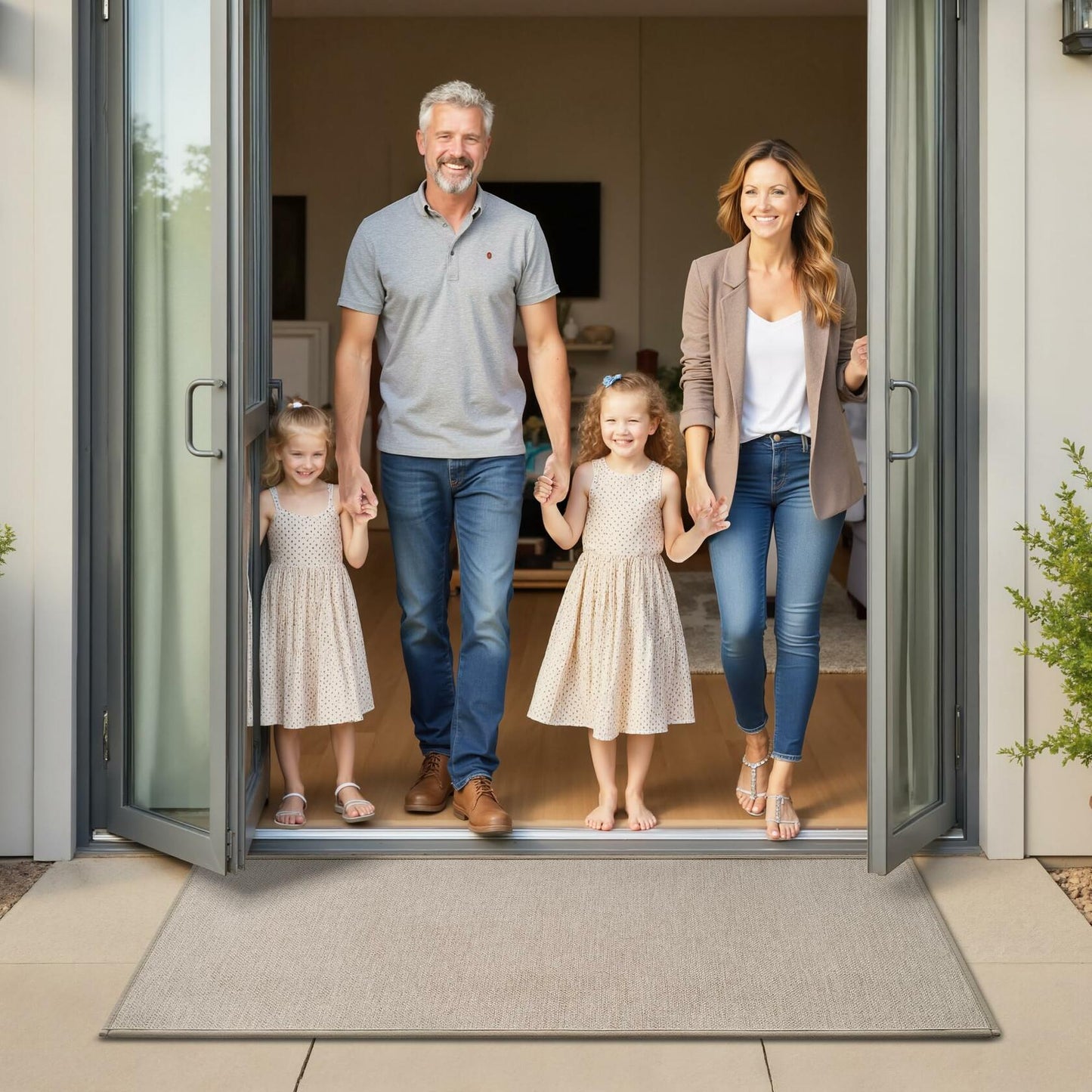 GRANNY SAYS Non-Slip Rubber Door Mat 17x47in Khaki Low Profile Runner