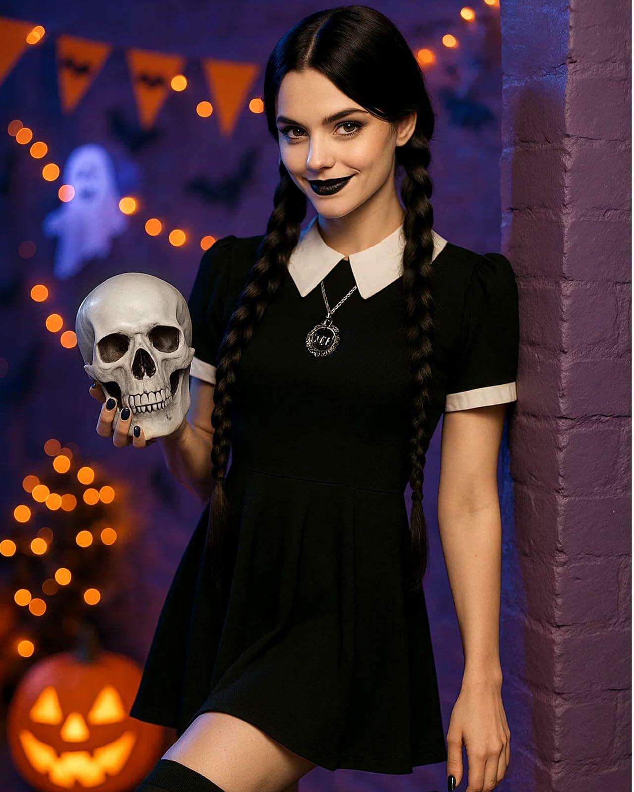 Swooflia 5PCS Women’s Halloween Costume Accessories Set Skull Necklace