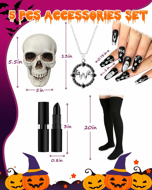 Swooflia 5PCS Women’s Halloween Costume Accessories Set Skull Necklace