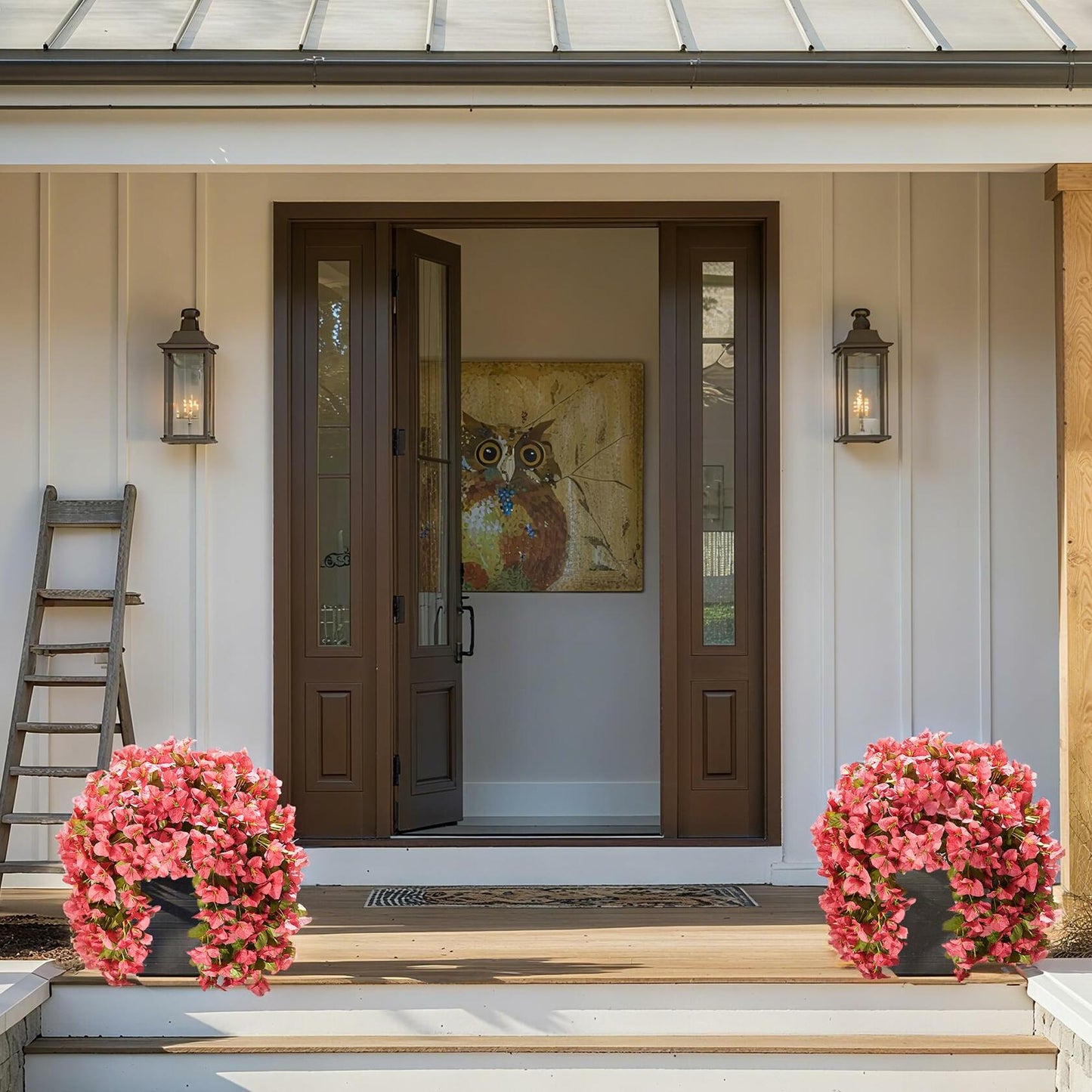 HyeFlora Bougainvillea Artificial Hanging Flowers Red 2pcs Silk UV Resistant