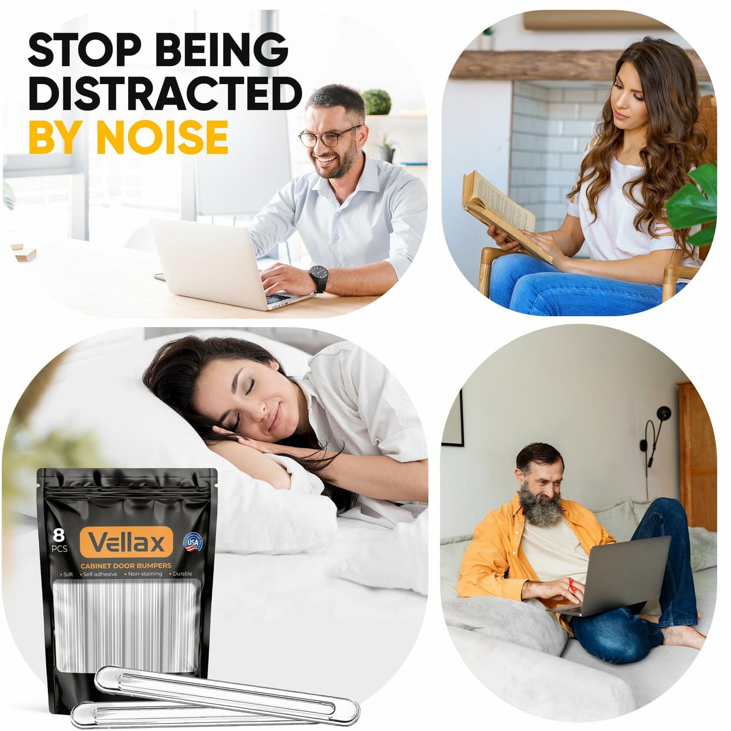 Vellax Clear Silicone Wall Protector Strips 3.5x0.7x0.2in 8 Count