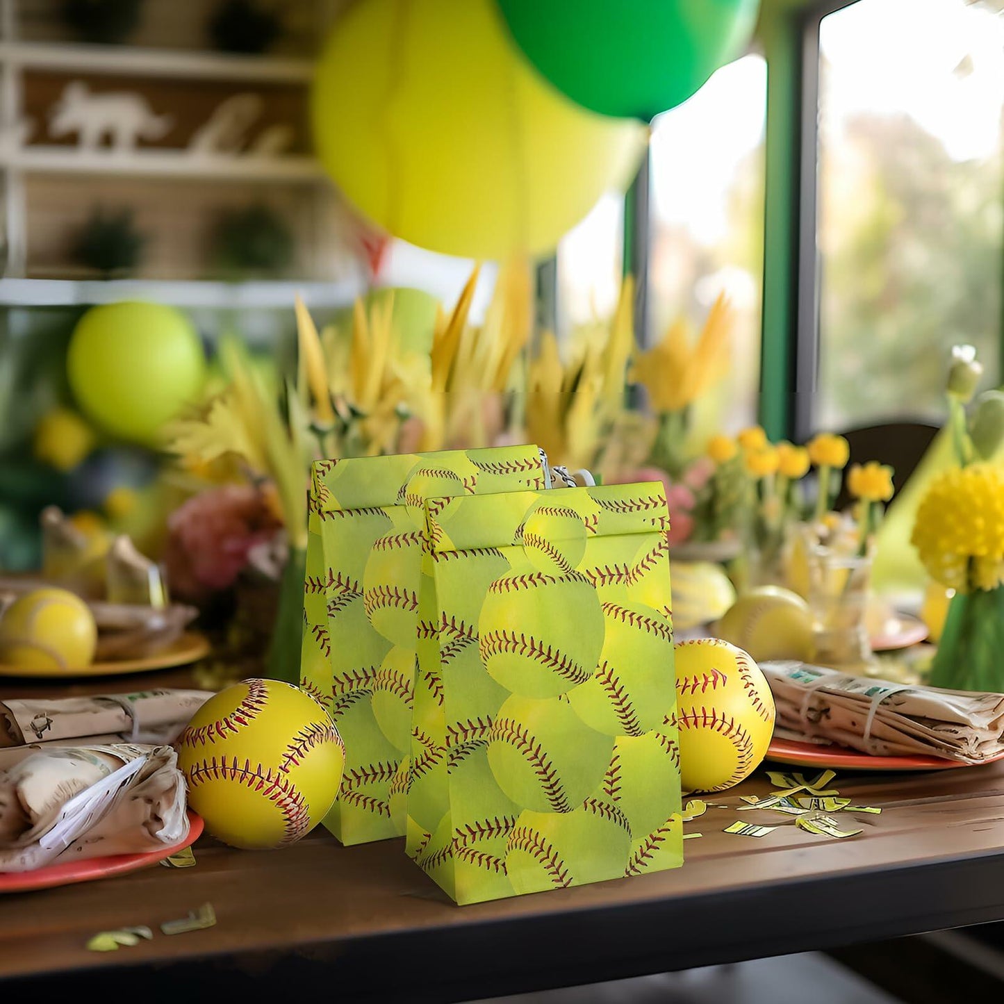 Outego 24 Softball Party Favor Bags with Stickers Kids Birthday Supplies