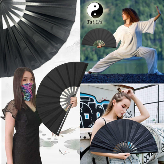 Clussbin Boots on The Ground Hand Fan Large Folding Black Wood