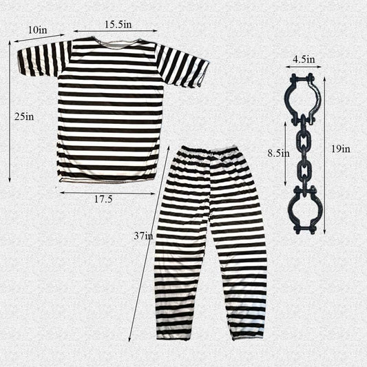 Cossneer Halloween Prisoner Costume Adult Striped Outfit with Chains One Size