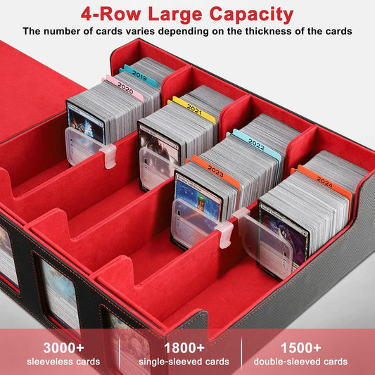 KEGGTUN Card Deck Storage Box for 3000+ MTG Cards with Dividers Dice Red&Black
