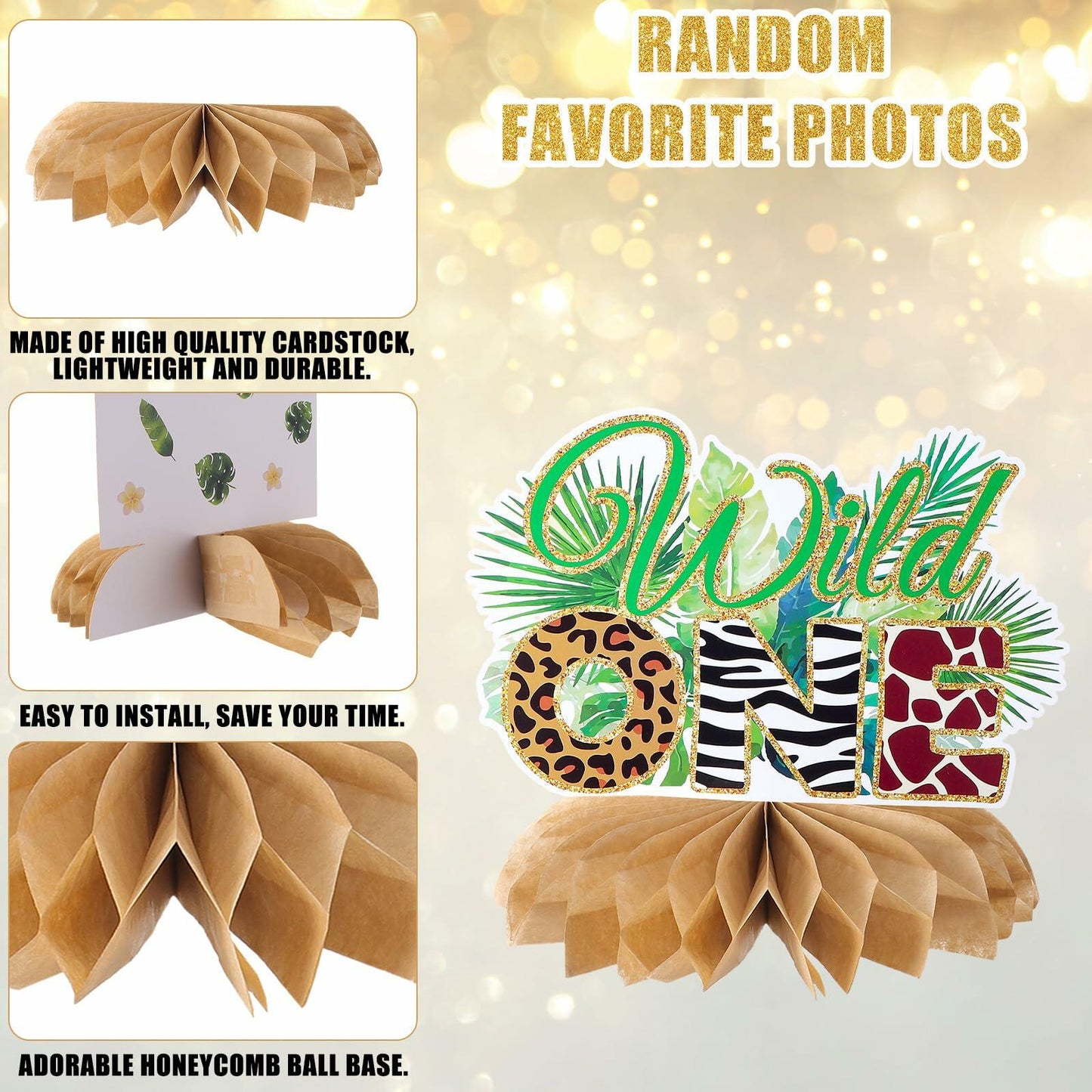 8PCS Wild One Honeycomb Jungle Safari 1st Birthday Table Centerpiece Decor