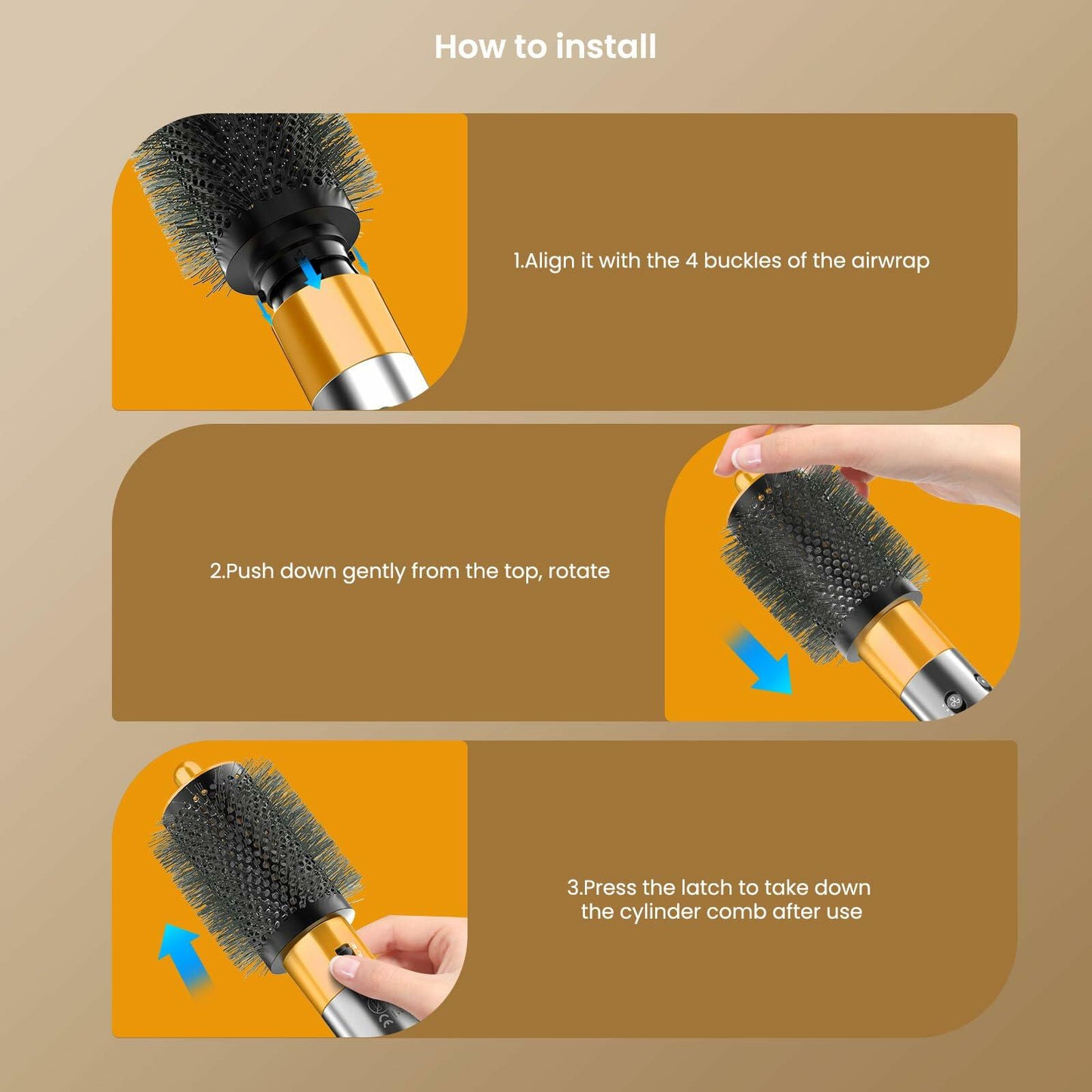 AIRUISH Large Round Volumizing Brush for Dyson Airwrap Accessories Gold