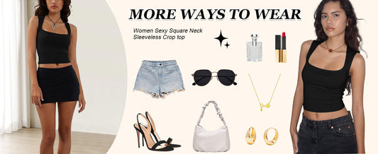 Mizoci Women’s Square Neck Crop Tank Top Sleeveless Going Out Black Small