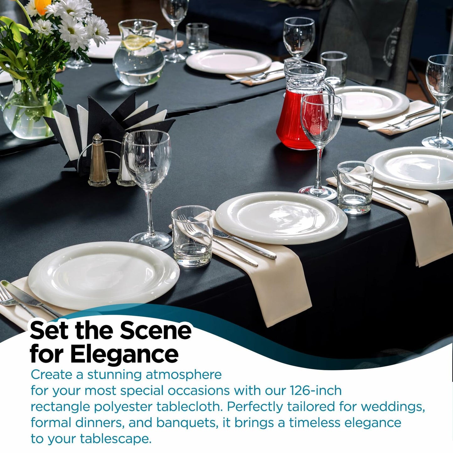 Leading Linens 2-Pack Black 60x126" Polyester Tablecloth – Washable & Durable