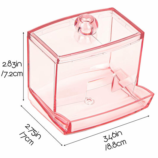 Biiange 2-Pack Acrylic Cotton Swab Holder with Lid 7oz Q-Tip Storage (Pink)