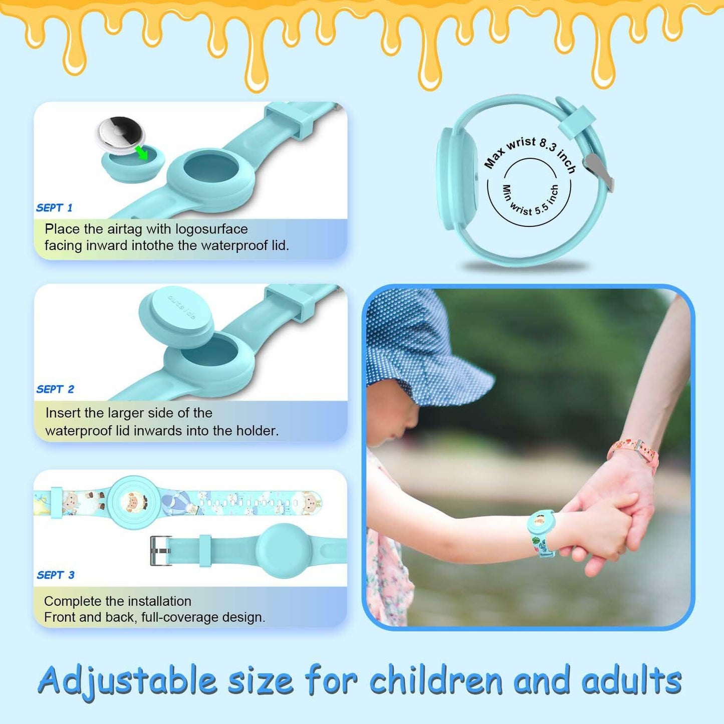 Kids AirTag Bracelet Waterproof Silicone Hidden Tracker Band Sheep Strawberry