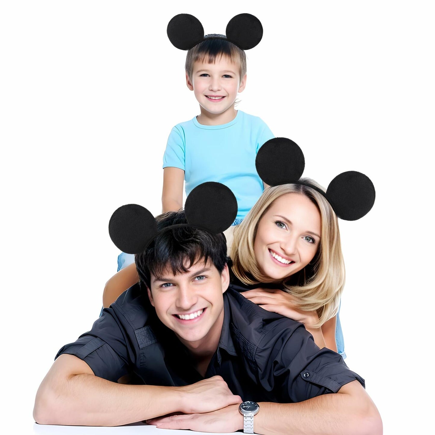 2-Pack Black Mouse Ears Headband Velvet Hair Bow Headwear for Women Kids