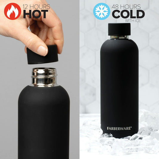 Farberware Stainless Steel Water Bottle 16oz Insulated Hot Cold Black