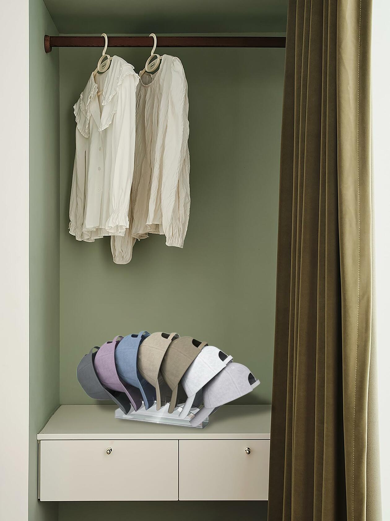 Hokisei Acrylic Hat Stand 2 Pack, No-Install Organizer for 12 Baseball Caps