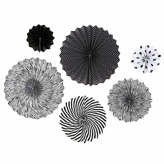 6PCS Black Hanging Paper Fans Party Decorations for Birthday, Wedding & Shower
