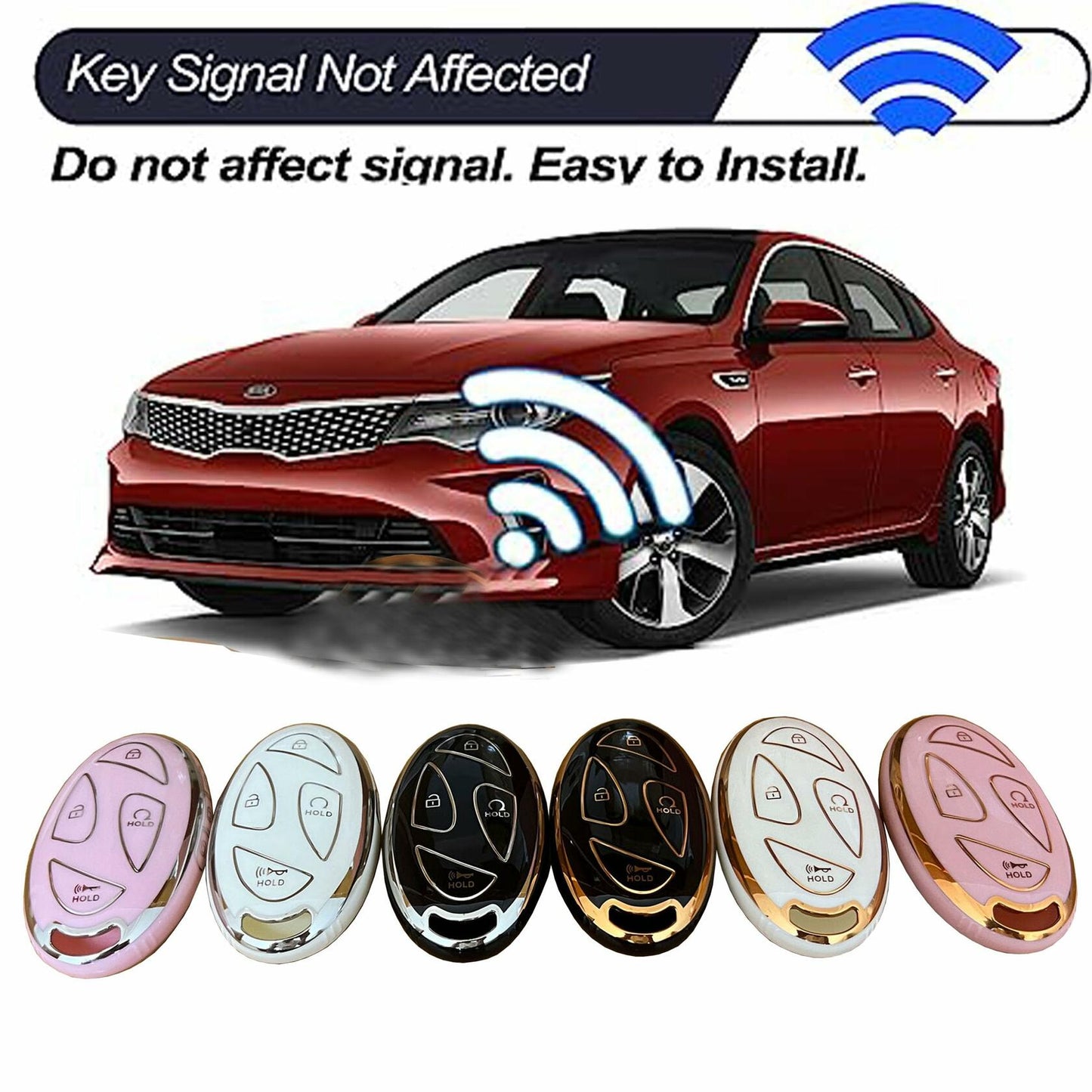 Hyundai Key Fob Cover Shell with Keychain 5 Buttons Black-Gold TAPAYICA