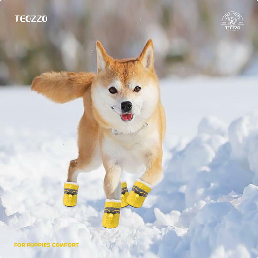 TEOZZO Dog Boots Warm Puppy Paw Protector Reflective Strip Size 6 Yellow 4PCs