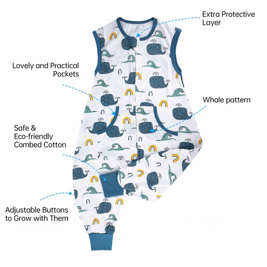 JOJOHEDIA Toddler Sleep Sack with Feet 0.5Tog, Baby sleeping sack(Whale,2T-3T)