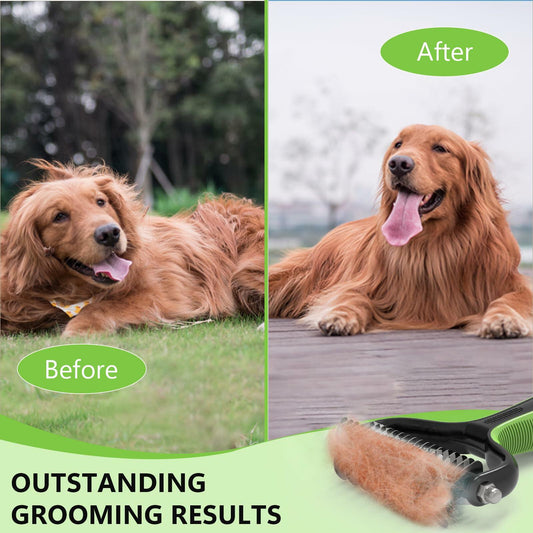 STALTWO 2-in-1 Pet Brush & Undercoat Rake Shedding Tool for Dogs Cats
